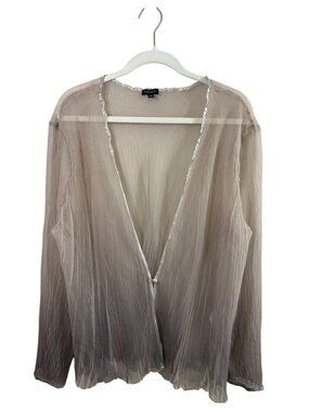 KOMAROV Sheer Jacket Crinkle 2X Taupe Gray Textured Topper Top